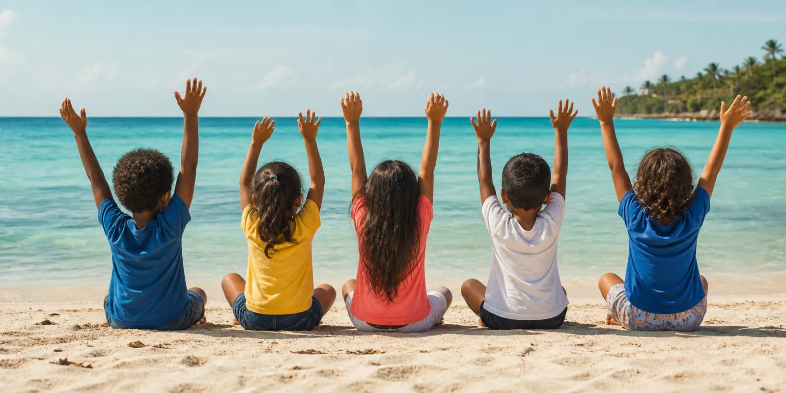 Cinco niños disfrutan una experiencia frente al mar Caribe